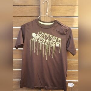 Athletic Works Brown Short Sleeve Tee with Graphic Design